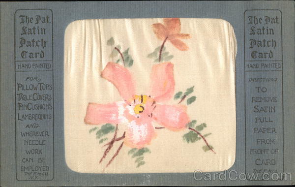 Pink Flowers with Green Leaves on Gold Background Silk & Fabric Applique
