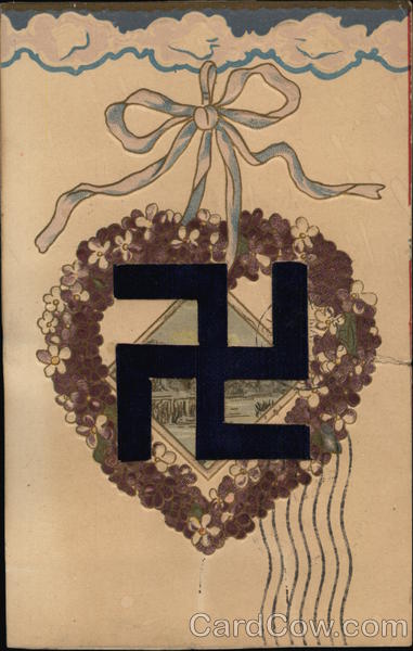 Swastika in Heart-Shaped Wreath with Bow Swastikas