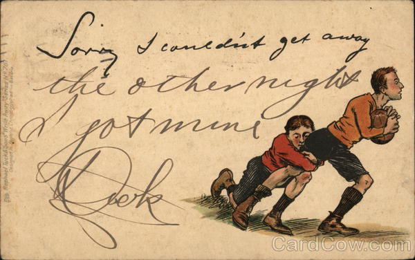 Two Men Playing Football, One Holding the Other's Leg