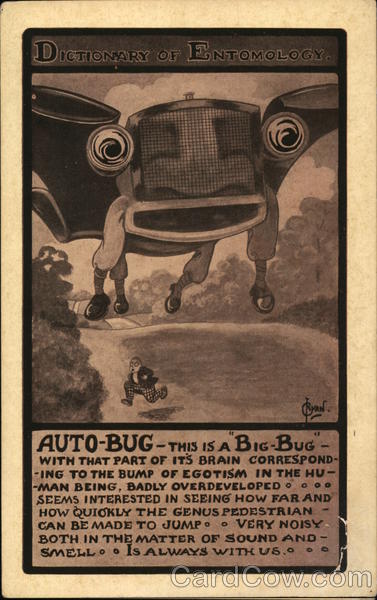 Giant Car with Four Legs Chasing Tiny Man Comic, Funny