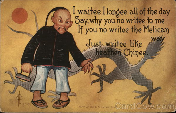 Chinese Man With Long Braid Holding an Iron Asian