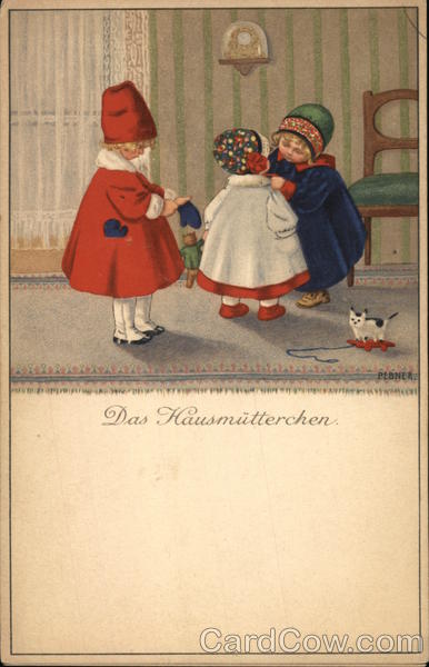 Three Little Girls Wearing Winter Coats and Hats Children