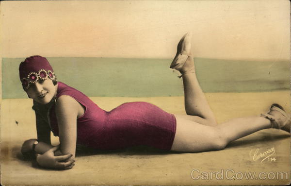 Art Deco Woman in a red Swimsuit Women