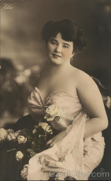 Dark-Haired Woman in Formal Gown with Roses Women