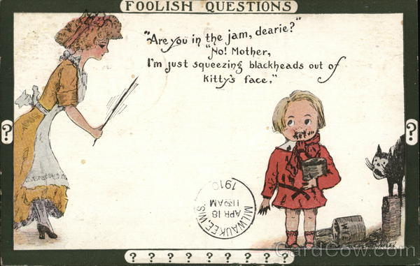 Woman Asking Question of Child with Messy Face Comic, Funny