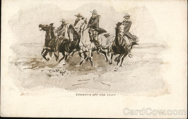 Group of Cowboys Riding Horses Charles M. Russell Cowboy Western