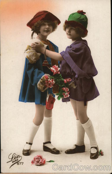 Two Pretty Girls with Flowers Leo