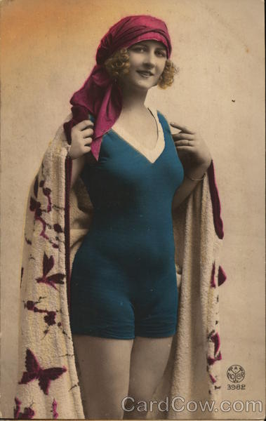 Woman Wearing Swimsuit and Cape Art Deco