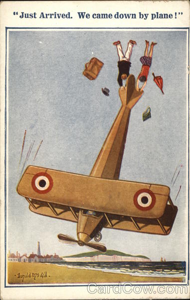 Man and Woman Holding onto Tail of Perpendicular Plane