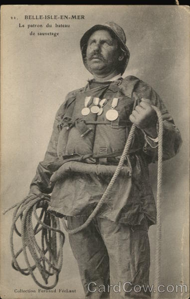 Man with Honor Medals Dressed for the Sea Holding Rope