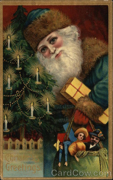 Christmas Greetings Santa in Green Robe Santa Claus