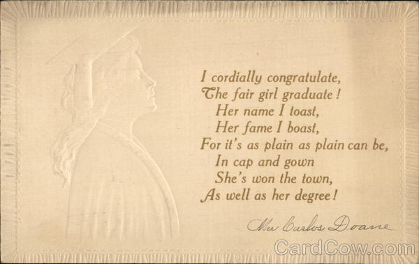 Embossed Profile of Woman in Graduation Hat and Gown