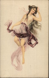 Long-Haired Woman in Flowing Peek-a-Boo Garment Postcard