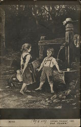Little Girl with Water Jug and Little Boy at Well Little Girl with Water Jug and Little Boy at Well