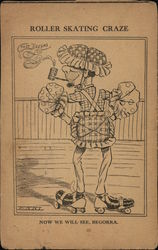 Man with Pipe Wearing Roller Skates and Thick Padding Postcard