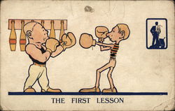 Two Men With Boxing Gloves on - One Stocky, One Thin Postcard
