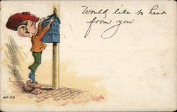 Caricature Person Placing a Letter Into a Mailbox Postal Postcard Postcard Postcard