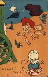 Boy Flying Through the Air, Kicked out of Bath House Postcard