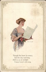 A Woman Holding Sheet Music Postcard