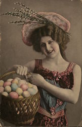 Pretty Young Lady with Easter Eggs Postcard Postcard Postcard