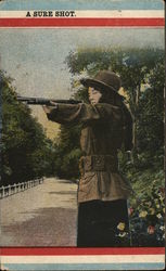 A SURE SHOT. Woman with Shotgun Postcard