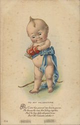 Baby Cupid Holding Two Hearts with Arrow Baby Cupid Holding Two Hearts with Arrow