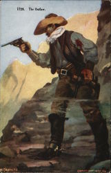 Cowboy, Shot in Arm, Is Pointing His Gun Cowboy Western Postcard Postcard Postcard