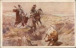 Cowboys Roping a Steer Cowboy Western Postcard Postcard Postcard