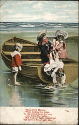 Three Little Girls Playing on a Boat Postcard