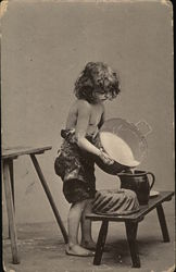 Child Pouring Batter into Pitcher Postcard
