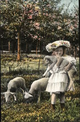 Llittle Girl In Dress Holding a Lamb Llittle Girl In Dress Holding a Lamb