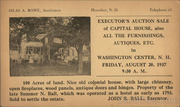 Executor's Auction Sale of Capital House Washington New Hampshire