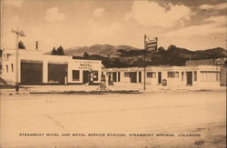 Steamboat Motel and Motel Service Station Postcard