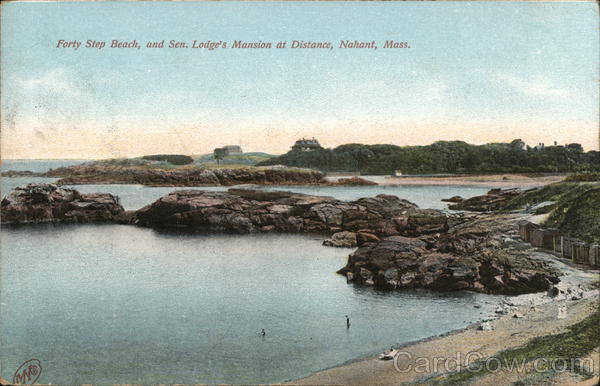 Forty Step Beach and Sen. Lodge's Mansion at Distance Nahant Massachusetts