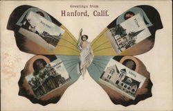 Greetings from Hanford Butterfly Multiview California Postcard Postcard Postcard