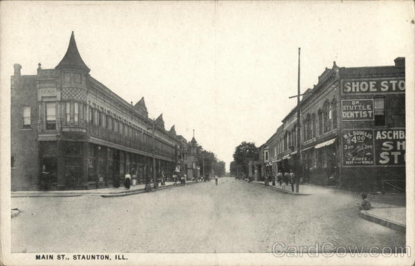 Main Street Staunton, IL Postcard