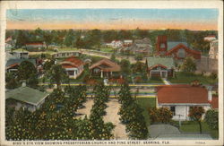 Bird's Eye View showing Presbyterian Church and Pine Street Postcard