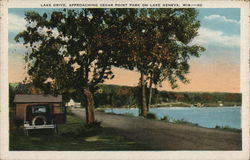 Lake Drive, Approaching Cedar Point Park on Lake Geneva Wisconsin Postcard Postcard Postcard