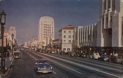 "Miracle Mile" looking East of Wilshire Boulevard Los Angeles, CA Postcard Postcard Postcard