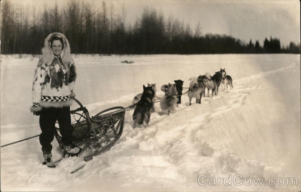 Person in Parka with Dog Sled in Snow Dogs