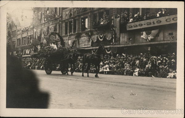 Horse Pulling Decorated Wagon in a Parade Patriotic