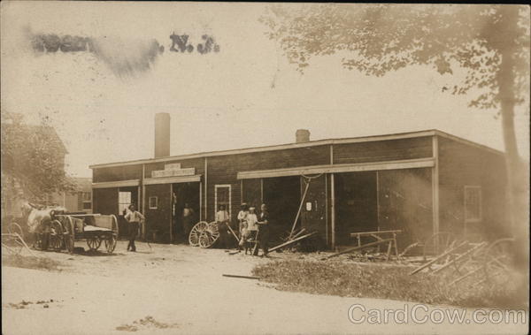 People Standing Near Wagon, Wheels and One-Story Structure Chatham New Jersey