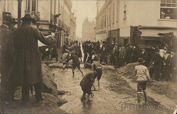 People in Flooded Street and Watching from Windows Chile