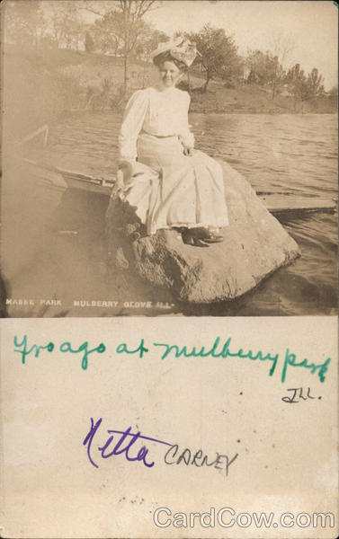 Magee Park - Woman Perched on Rock Near Water Mulberry Grove Illinois