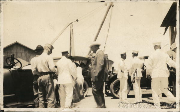 Franklin Delano Roosevelt Visits with WWI Navy Men Outdoors