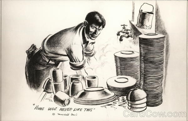 Soldier Washing Large Stacks of Dishes Marshall Davis