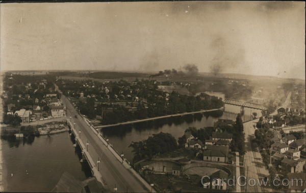 Aerial View of City with Bridge and Main Street South Bend Indiana