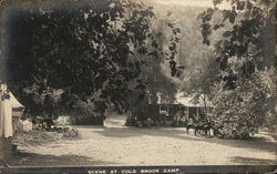 Scene at Cold Brook Camp - Cabins and Horses Scene at Cold Brook Camp - Cabins and Horses