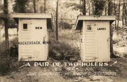 A Pair of Two Holers - Big W.P.A. Job Just Completed in Northern Wisconsin Hackensack, MN Outhouses & Bathrooms Postcard Postcar 
