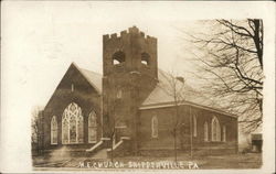 M. E. Church - Brick Church with Square Bell Tower Postcard